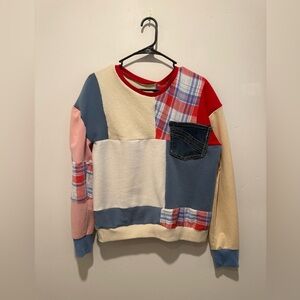 Patchwork Upcycle Reworked Oversize Red White Blue Sweater XXS/XS